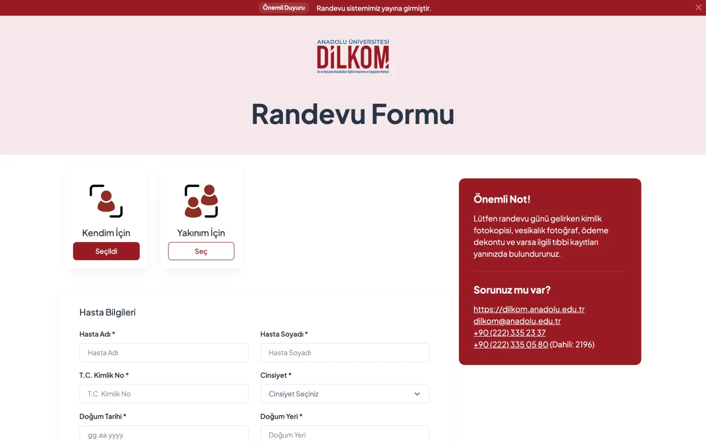 Dilkom appointment system for Anadolu University